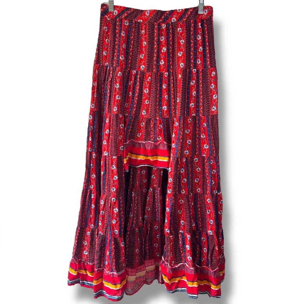 Solitaire Red and blue floral A-line high low Maxi Skirt size large